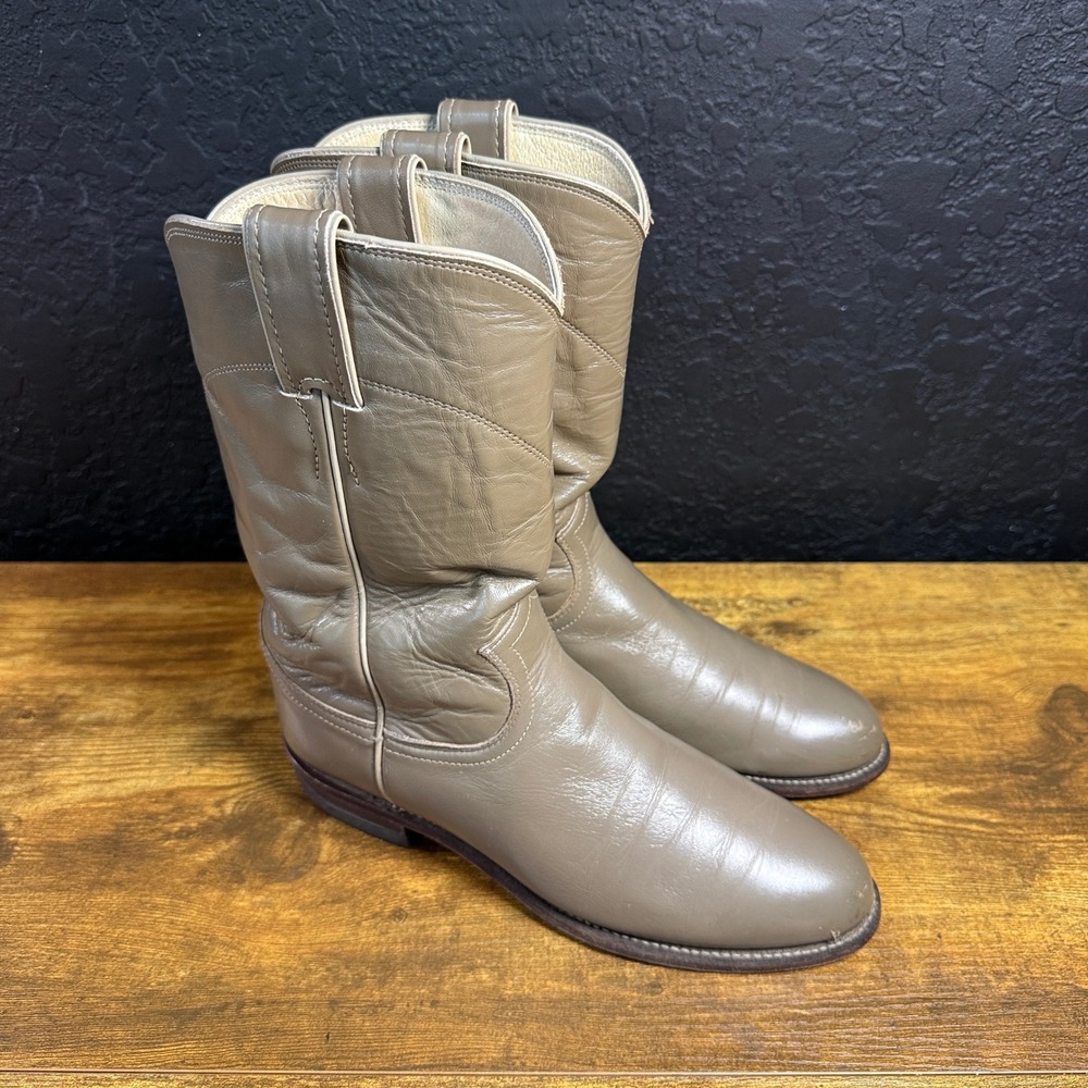 Justin Roper L3067 Taupe Leather Western Cowboy Boots Womens Size 6B